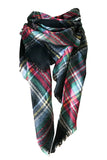 PLAID PATTERN RAW TRIM SHAWL SCARF