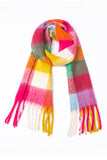 PLAID PATTERN FRINGE TRIM WINTER SCARF