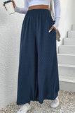 WOMEN ELASTIC WAIST WIDE LEG CASUAL COZY PANTS