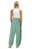 SOLID COLOR ELASTIC WAIST PANTS - Doublju