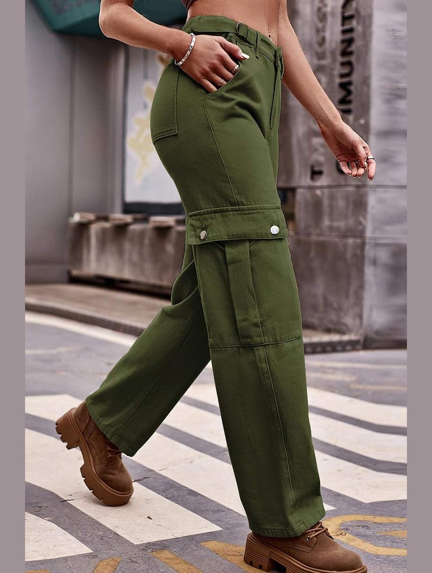 ADJUSTABLE WAIST LONG CARGO PANTS - Doublju