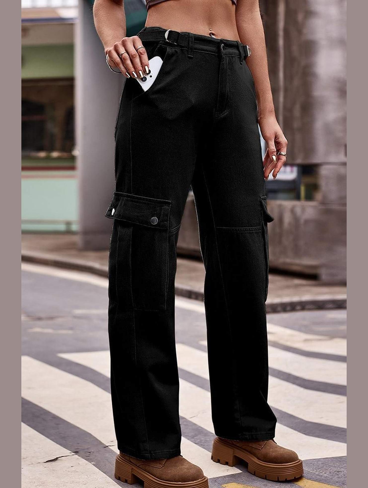 ADJUSTABLE WAIST LONG CARGO PANTS - Doublju