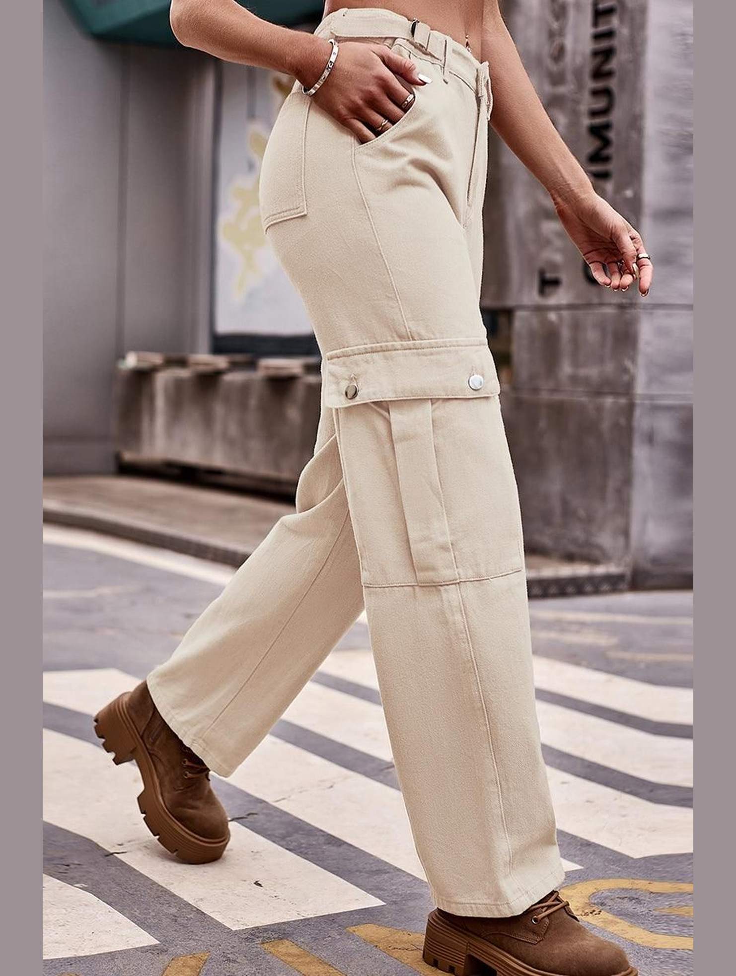 ADJUSTABLE WAIST LONG CARGO PANTS - Doublju
