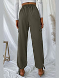 WOMEN DRAWSTRING ELASTIC HEM CASUAL LONG PANTS