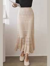 CROCHET HOLLOW KNITTED MIDI LENGTH SKIRT - Doublju