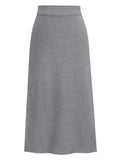 SLIT BACK HIGH WAIST BAND WARM LONG SKIRT - Doublju