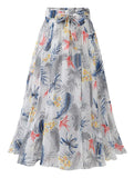 FLORAL PATTERN WAIST TIE CHIFFON MIDI DRESS - Doublju