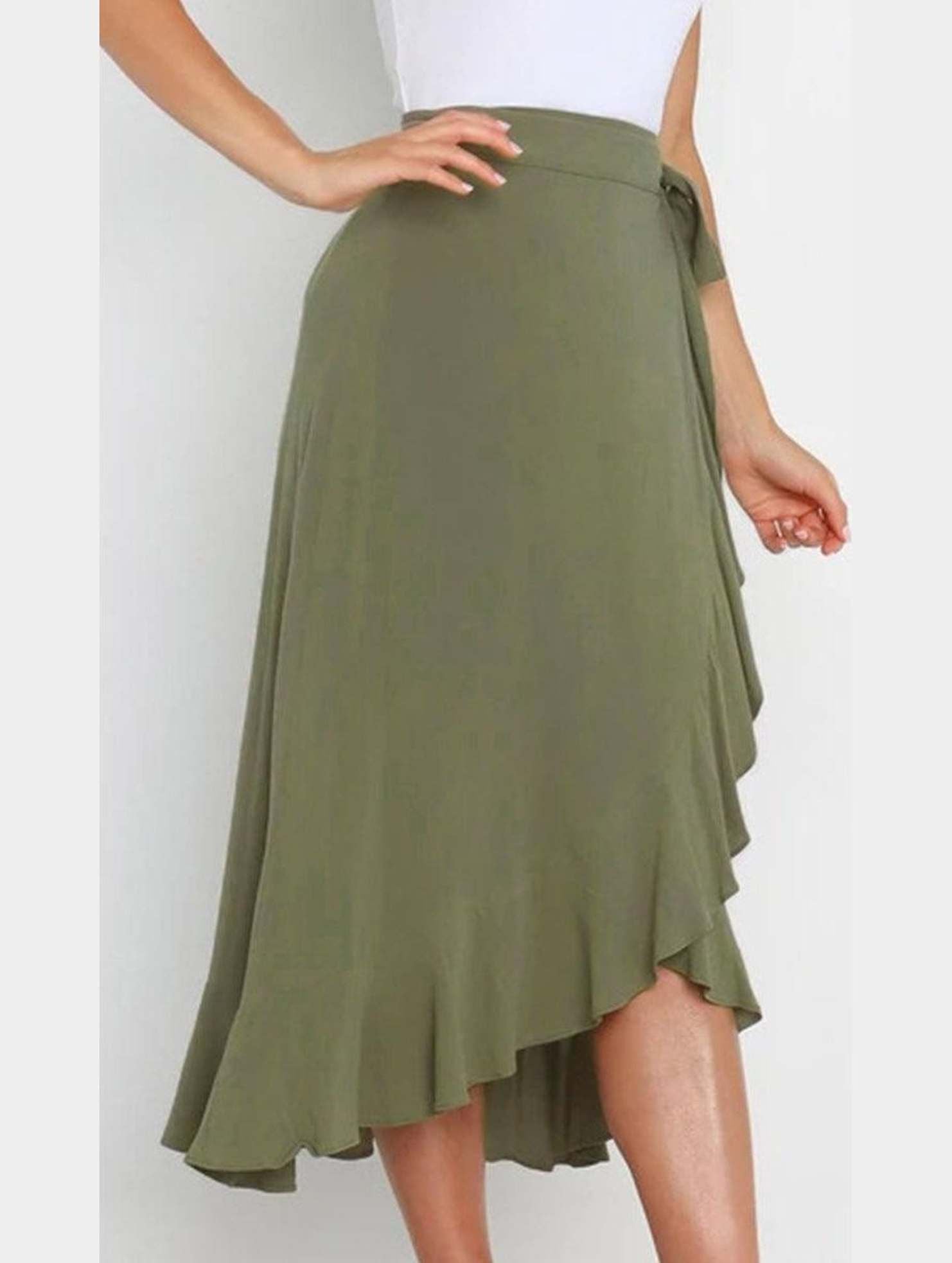 TRENDY WOMEN RUFFLED EDGING LACE UP SKIRT - Doublju