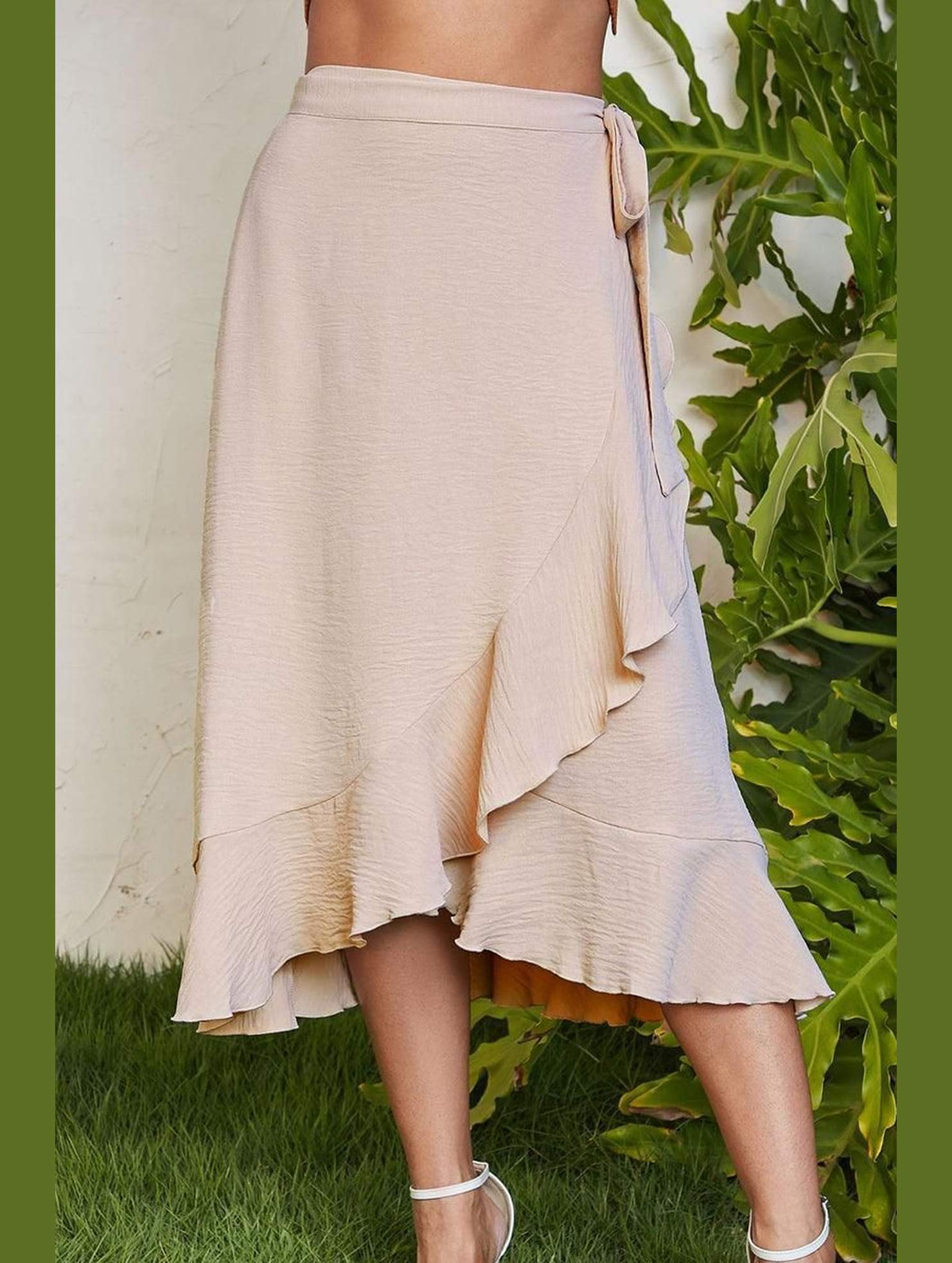 TRENDY WOMEN RUFFLED EDGING LACE UP SKIRT - Doublju