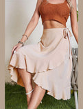 TRENDY WOMEN RUFFLED EDGING LACE UP SKIRT - Doublju