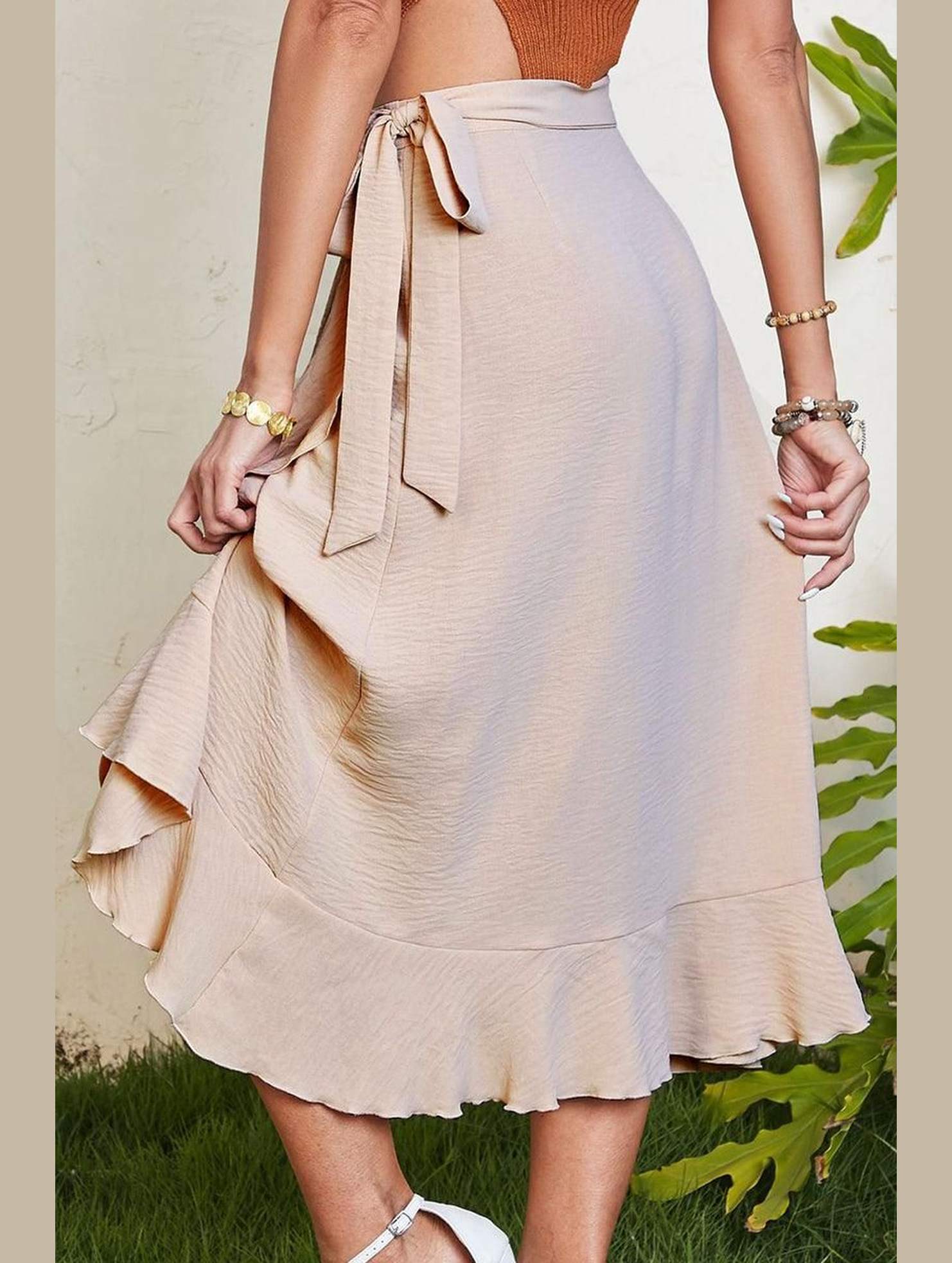 TRENDY WOMEN RUFFLED EDGING LACE UP SKIRT - Doublju