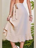 TRENDY WOMEN RUFFLED EDGING LACE UP SKIRT - Doublju