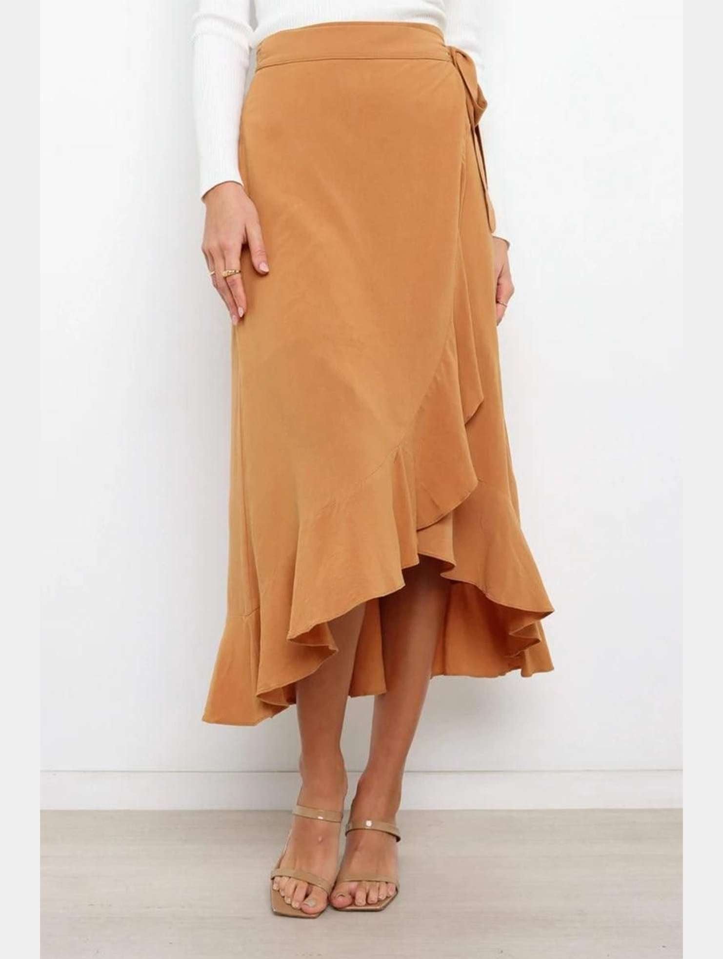 TRENDY WOMEN RUFFLED EDGING LACE UP SKIRT - Doublju