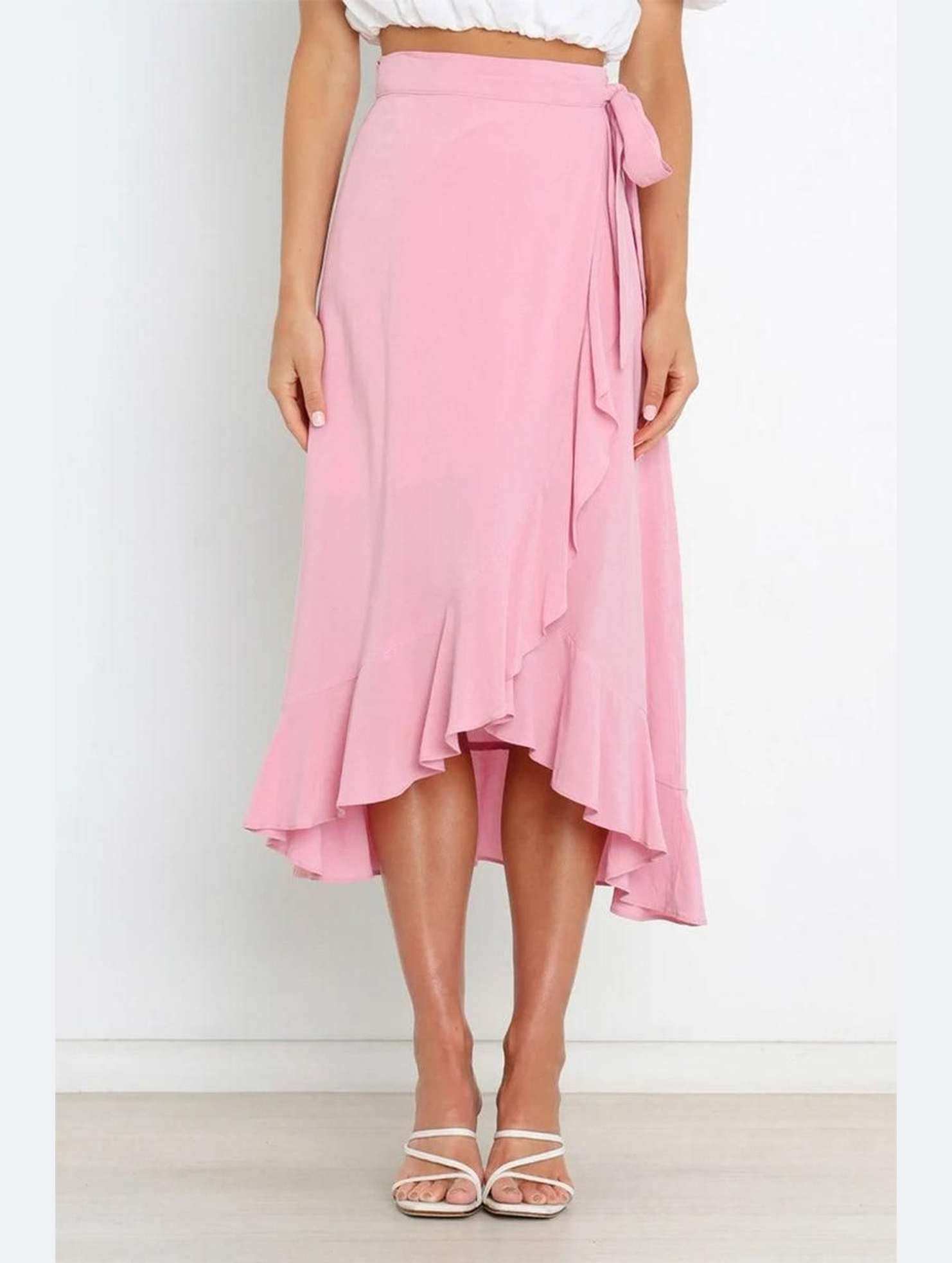 TRENDY WOMEN RUFFLED EDGING LACE UP SKIRT - Doublju