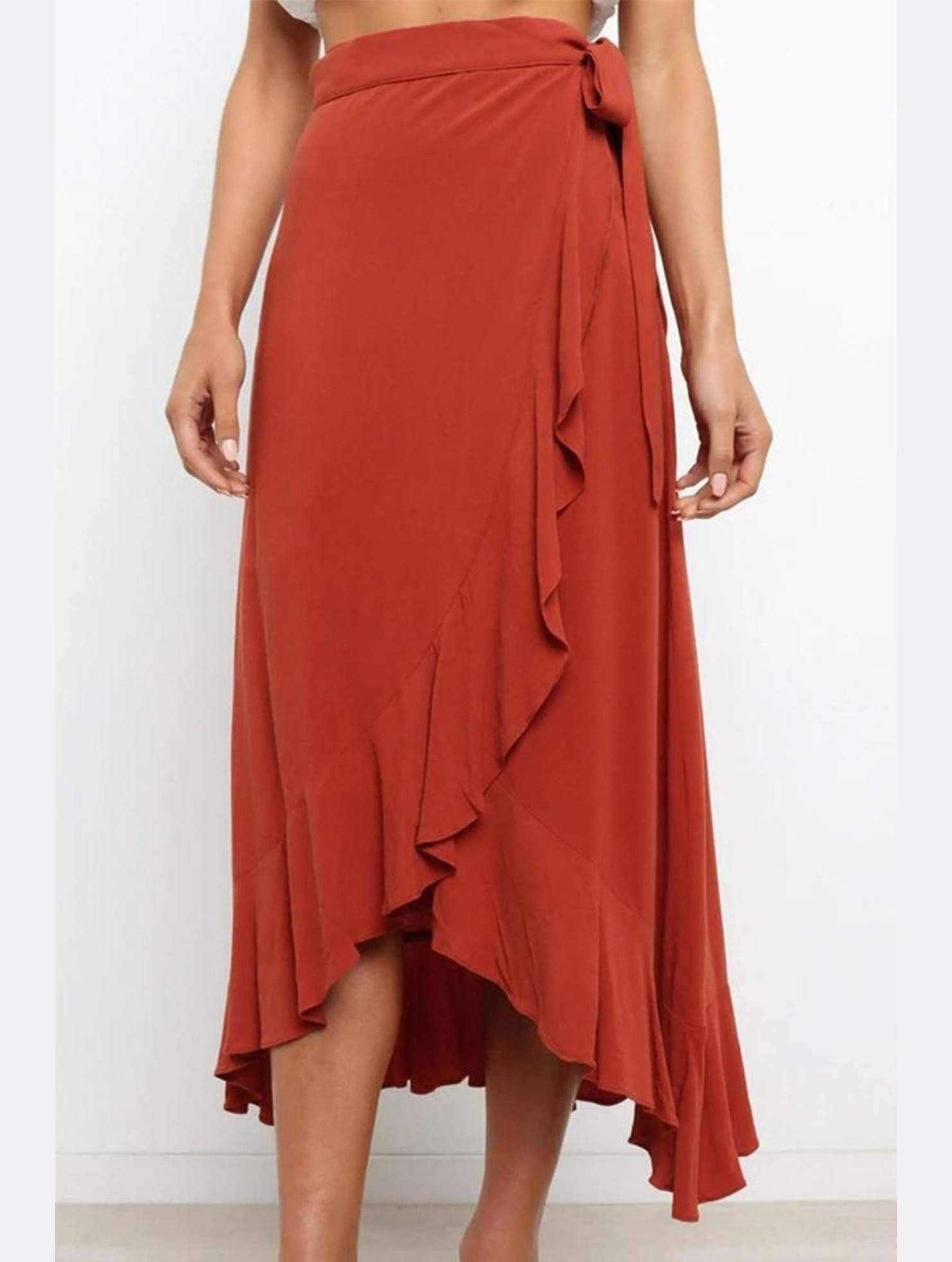 TRENDY WOMEN RUFFLED EDGING LACE UP SKIRT - Doublju