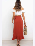 TRENDY WOMEN RUFFLED EDGING LACE UP SKIRT - Doublju