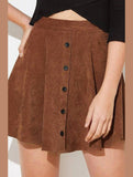 WOMEN FRONT BUTTONED CORDUROY UMBRELLA SKIRT