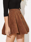 WOMEN FRONT BUTTONED CORDUROY UMBRELLA SKIRT