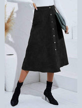WOMEN FRONT BUTTON UP CORDUROY A LINE MIDI SKIRT
