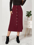 WOMEN FRONT BUTTON UP CORDUROY A LINE MIDI SKIRT