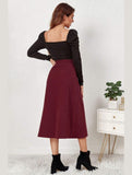 WOMEN FRONT BUTTON UP CORDUROY A LINE MIDI SKIRT