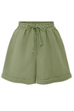 DRAWSTRING WAIST ROLLED SHORTS - Doublju