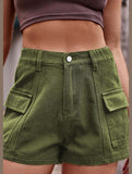 FLAT POCKET ELASTIC WAIST CARGO SHORTS - Doublju