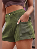 FLAT POCKET ELASTIC WAIST CARGO SHORTS - Doublju