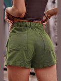 FLAT POCKET ELASTIC WAIST CARGO SHORTS - Doublju