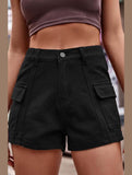 FLAT POCKET ELASTIC WAIST CARGO SHORTS - Doublju