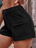 FLAT POCKET ELASTIC WAIST CARGO SHORTS - Doublju