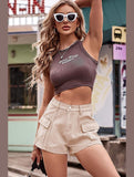 FLAT POCKET ELASTIC WAIST CARGO SHORTS - Doublju