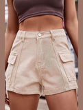 FLAT POCKET ELASTIC WAIST CARGO SHORTS - Doublju