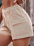 FLAT POCKET ELASTIC WAIST CARGO SHORTS - Doublju