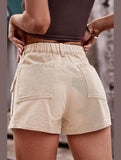 FLAT POCKET ELASTIC WAIST CARGO SHORTS - Doublju