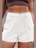 FLAT POCKET ELASTIC WAIST CARGO SHORTS - Doublju