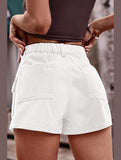 FLAT POCKET ELASTIC WAIST CARGO SHORTS - Doublju