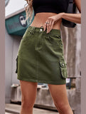 SIDE MINI POCKET ELASTIC WAIST CASUAL CARGO SKIRT - Doublju