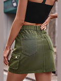 SIDE MINI POCKET ELASTIC WAIST CASUAL CARGO SKIRT - Doublju