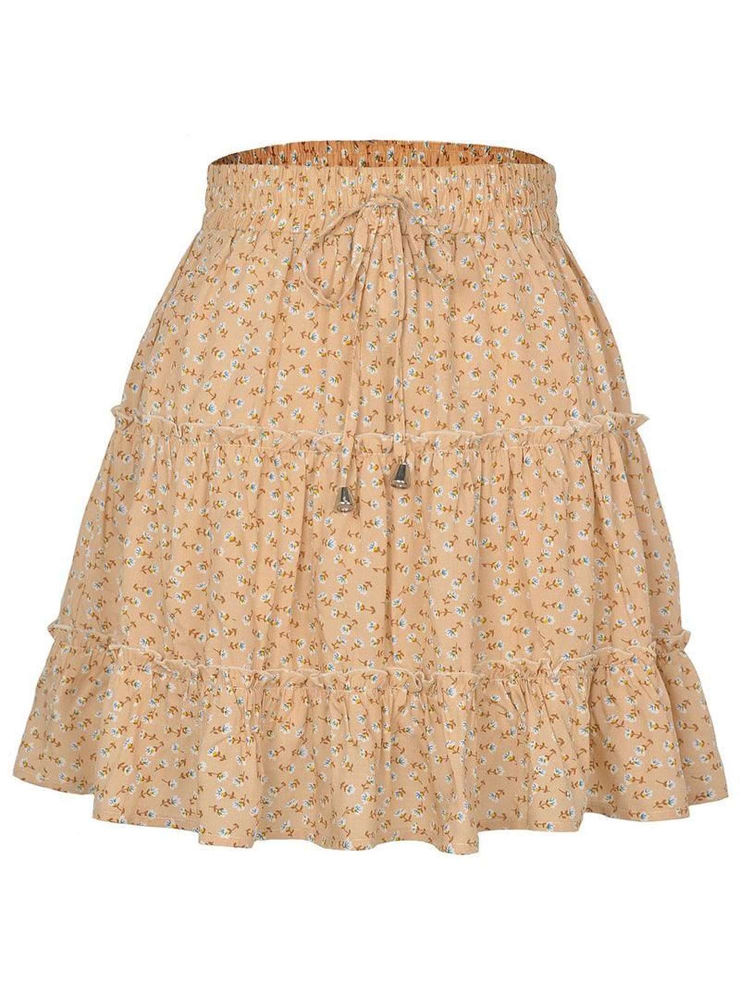 HIGH WAISTED RUFFLED FLORAL A LINE SHORT SKIRT - Doublju