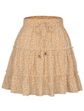 HIGH WAISTED RUFFLED FLORAL A LINE SHORT SKIRT - Doublju