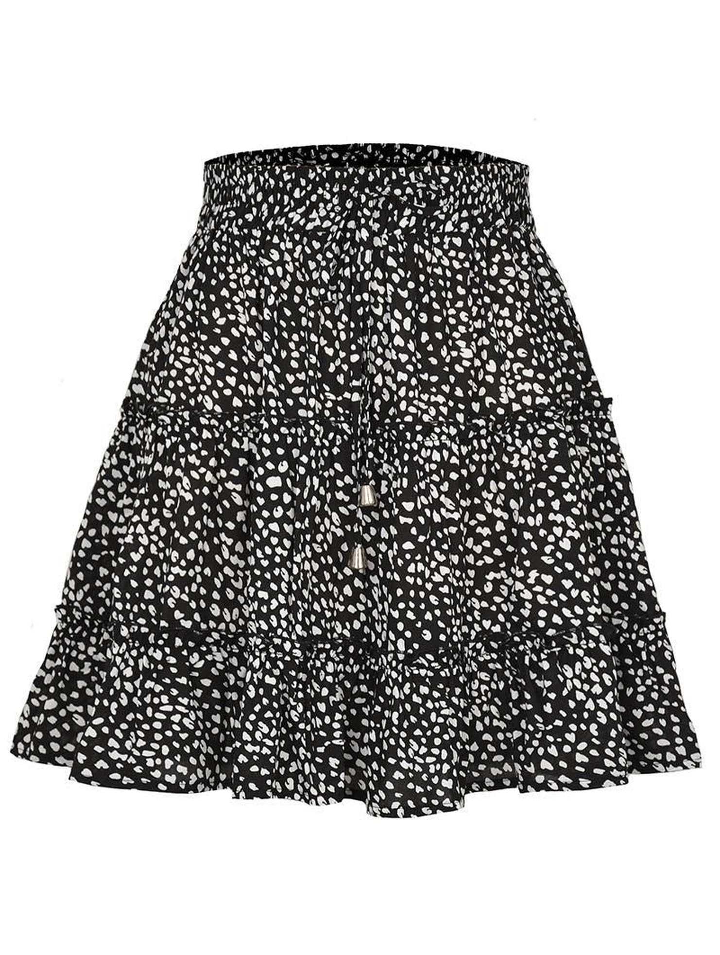 HIGH WAISTED RUFFLED FLORAL A LINE SHORT SKIRT - Doublju