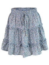 HIGH WAISTED RUFFLED FLORAL A LINE SHORT SKIRT - Doublju