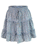 HIGH WAISTED RUFFLED FLORAL A LINE SHORT SKIRT - Doublju
