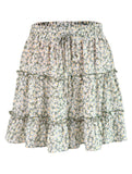 HIGH WAISTED RUFFLED FLORAL A LINE SHORT SKIRT - Doublju