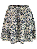 HIGH WAISTED RUFFLED FLORAL A LINE SHORT SKIRT - Doublju