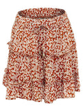 HIGH WAISTED RUFFLED FLORAL A LINE SHORT SKIRT - Doublju