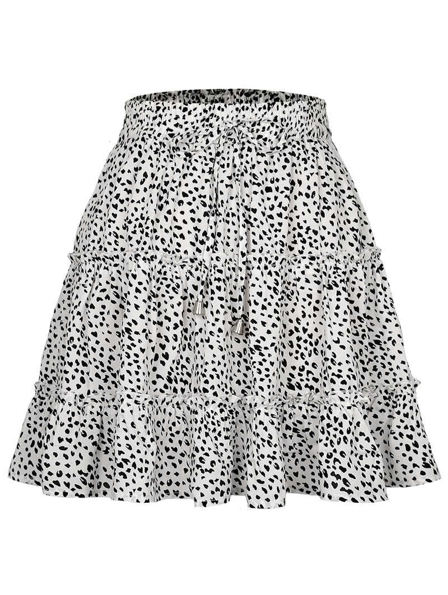 HIGH WAISTED RUFFLED FLORAL A LINE SHORT SKIRT - Doublju