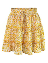 HIGH WAISTED RUFFLED FLORAL A LINE SHORT SKIRT - Doublju