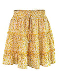 HIGH WAISTED RUFFLED FLORAL A LINE SHORT SKIRT - Doublju
